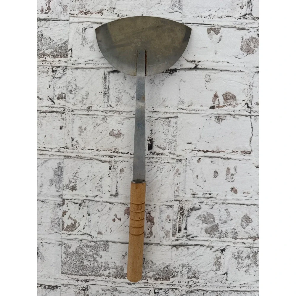 Vintage Wok Spatula and Skimmer Set Wood Handle Metal Kitchen Utensils